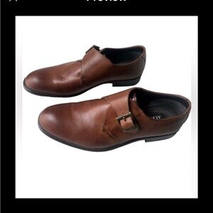 Alfani brown Italian leather monk strap slip on dress shoes size 9M